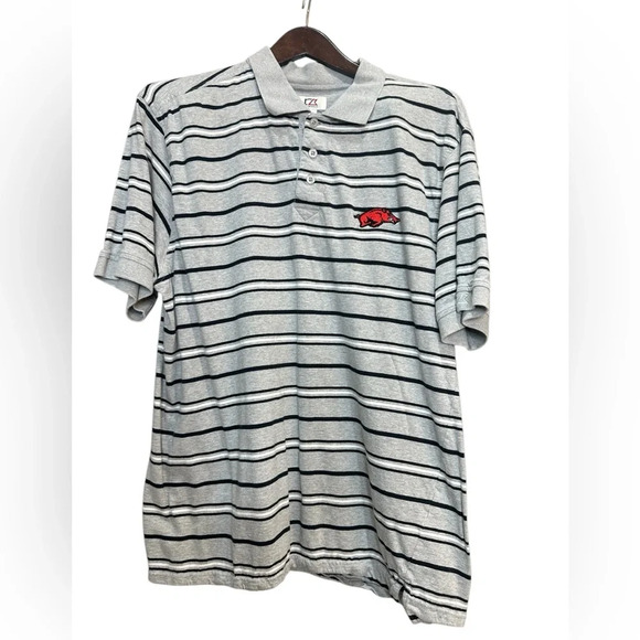 Cutter & Buck University of Arkansas Razorbacks Striped Polo Shirt Size XL / TG - Picture 1 of 3
